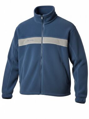 VTG Columbia Fleece Jacket Full Zip Blue Gray Chest Stripe Y2K Men’s XL